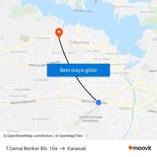 T.Cemal Beriker Blv. 10a to Karaisali map