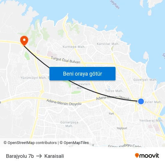 Barajyolu 7b to Karaisali map