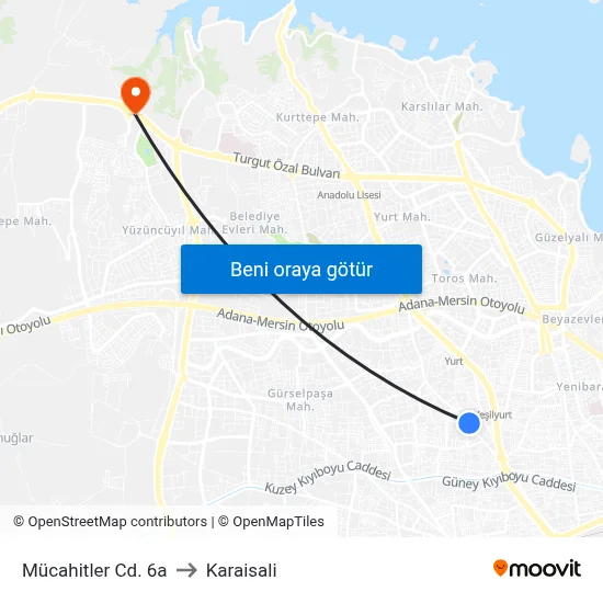 Mücahitler Cd. 6a to Karaisali map