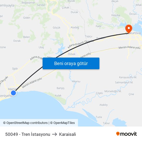 50049 - Tren İstasyonu to Karaisali map