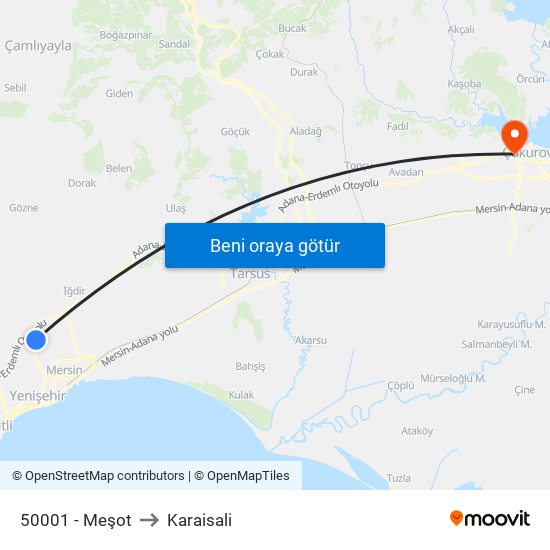50001 - Meşot to Karaisali map
