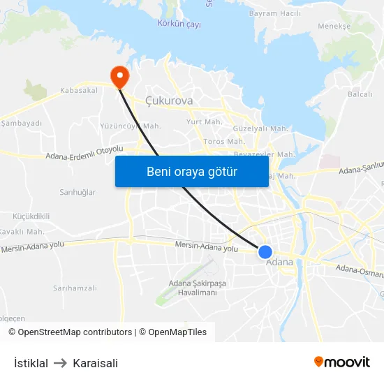 İstiklal to Karaisali map