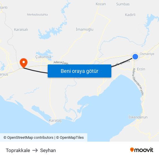 Toprakkale to Seyhan map