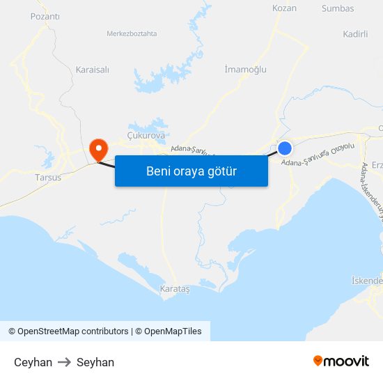 Ceyhan to Seyhan map