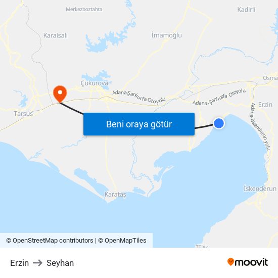 Erzin to Seyhan map