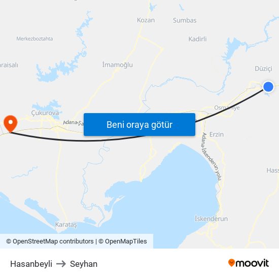 Hasanbeyli to Seyhan map