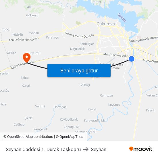 Seyhan Caddesi 1. Durak Taşköprü to Seyhan map
