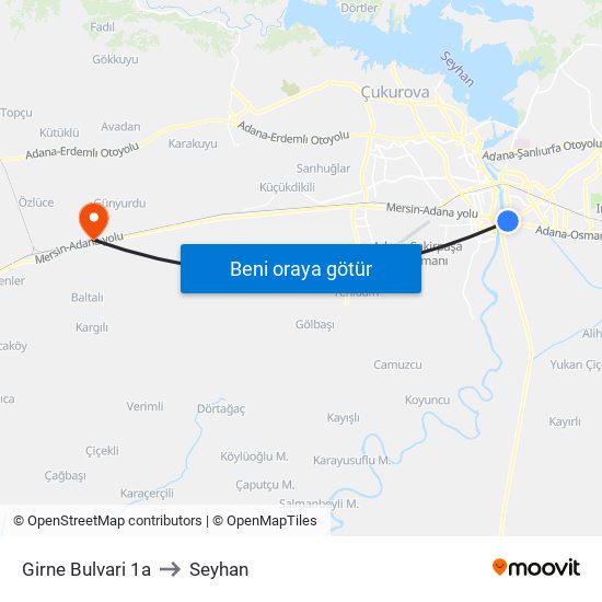 Girne Bulvari 1a to Seyhan map
