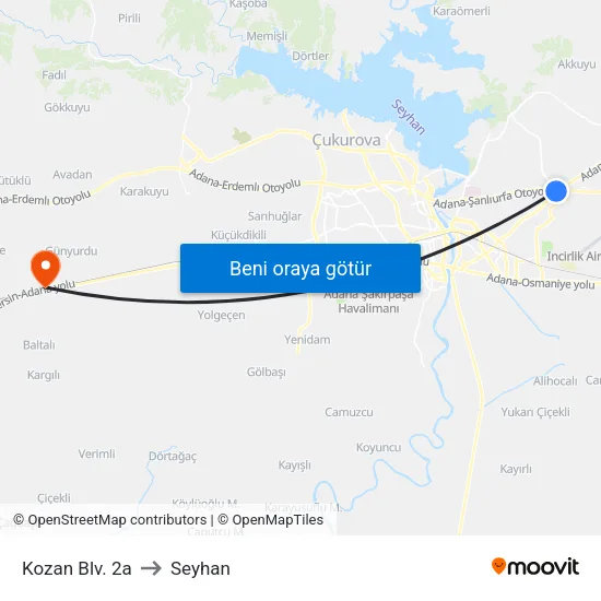 Kozan Blv. 2a to Seyhan map