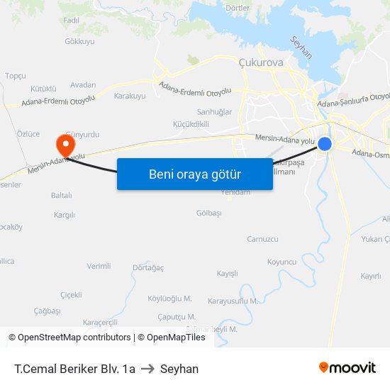 T.Cemal Beriker Blv. 1a to Seyhan map