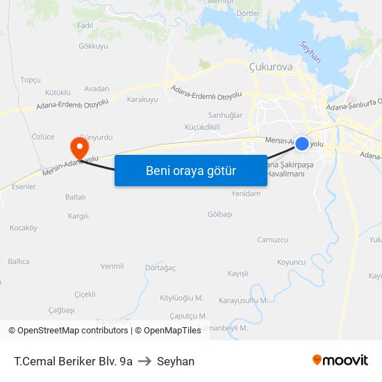 T.Cemal Beriker Blv. 9a to Seyhan map