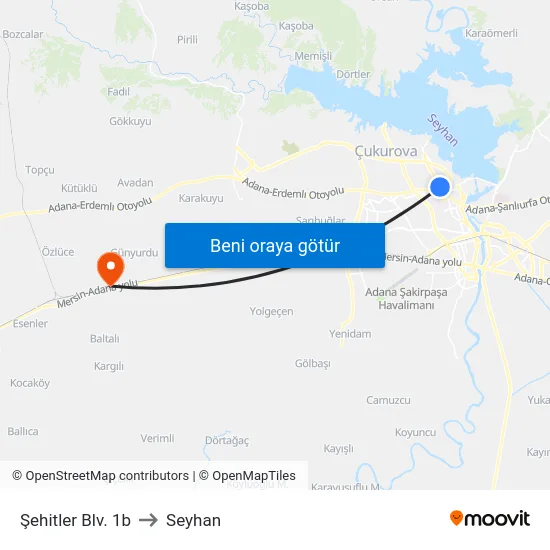 Şehitler Blv. 1b to Seyhan map