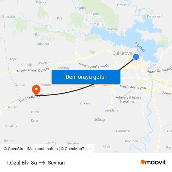 T.Özal Blv. 8a to Seyhan map