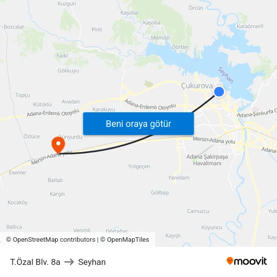 T.Özal Blv. 8a to Seyhan map