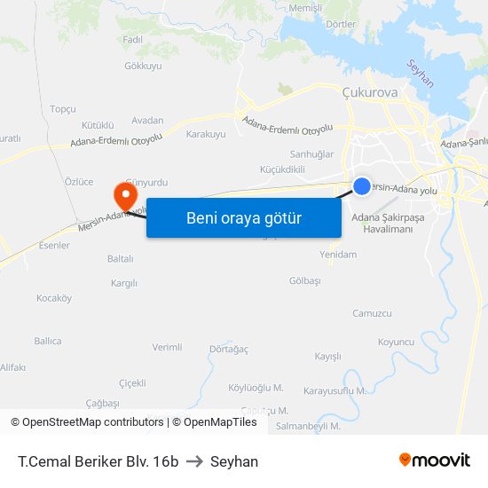 T.Cemal Beriker Blv. 16b to Seyhan map