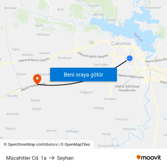 Mücahitler Cd. 1a to Seyhan map