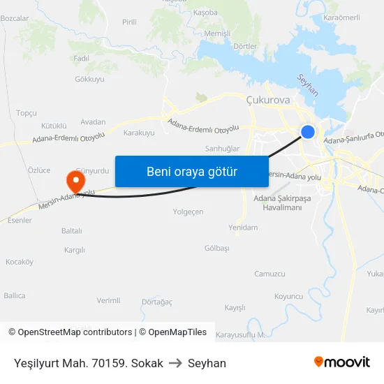 Yeşilyurt Mah. 70159. Sokak to Seyhan map