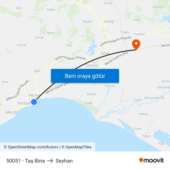 50051 - Taş Bina to Seyhan map