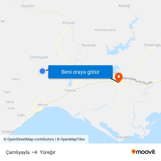 Çamlıyayla to Yüreğir map