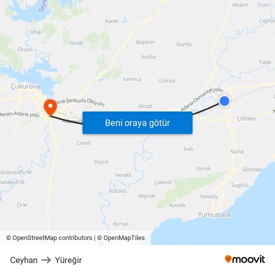 Ceyhan to Yüreğir map