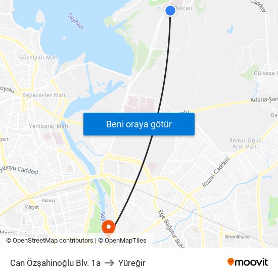Can Özşahinoğlu Blv. 1a to Yüreğir map