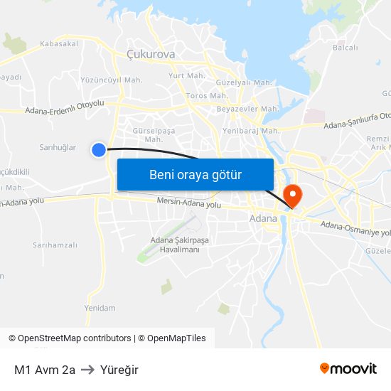 M1 Avm 2a to Yüreğir map