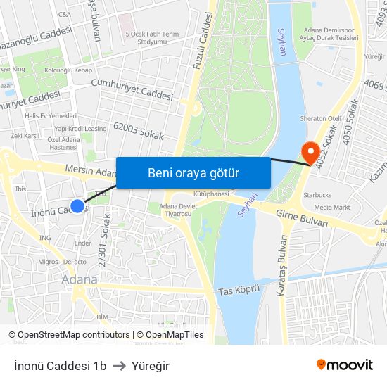 İnonü Caddesi 1b to Yüreğir map