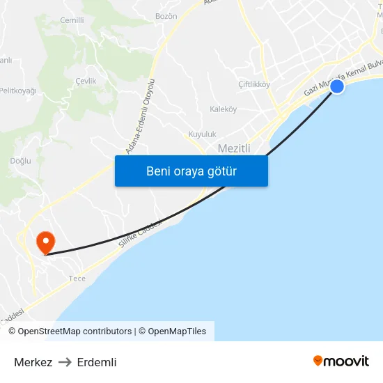 Merkez to Erdemli map