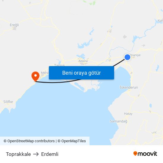 Toprakkale to Erdemli map