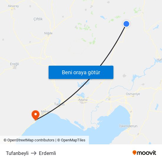 Tufanbeyli to Erdemli map