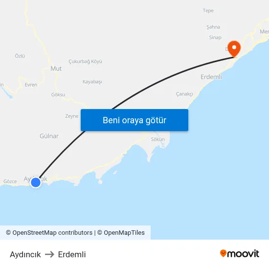 Aydıncık to Erdemli map