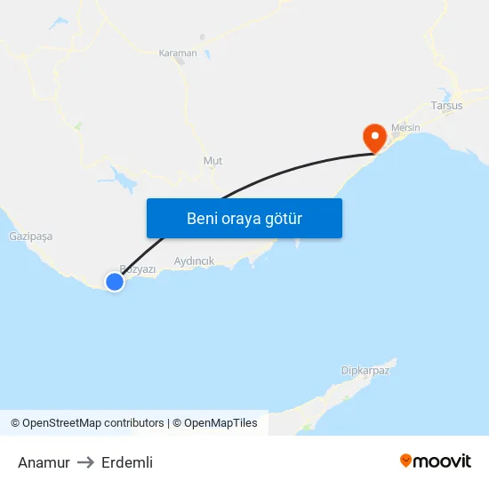 Anamur to Erdemli map