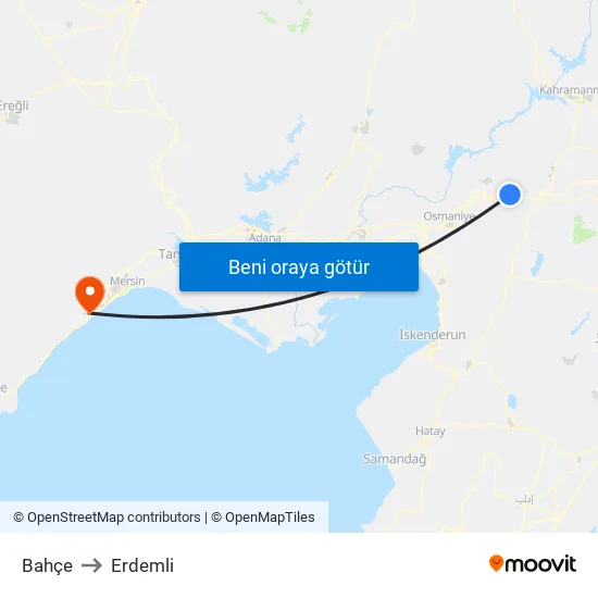 Bahçe to Erdemli map