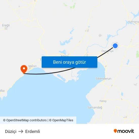 Düziçi to Erdemli map