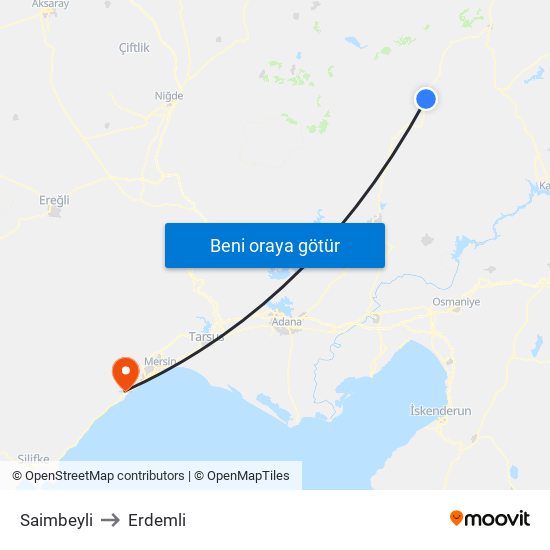 Saimbeyli to Erdemli map