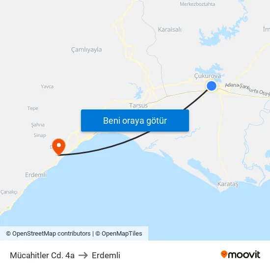 Mücahitler Cd. 4a to Erdemli map