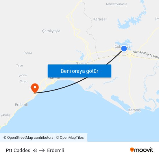 Ptt Caddesi -8 to Erdemli map