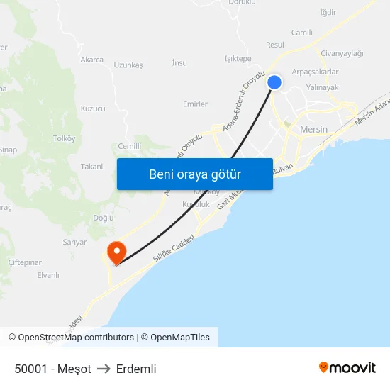 50001 - Meşot to Erdemli map
