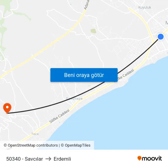 50340 - Savcılar to Erdemli map