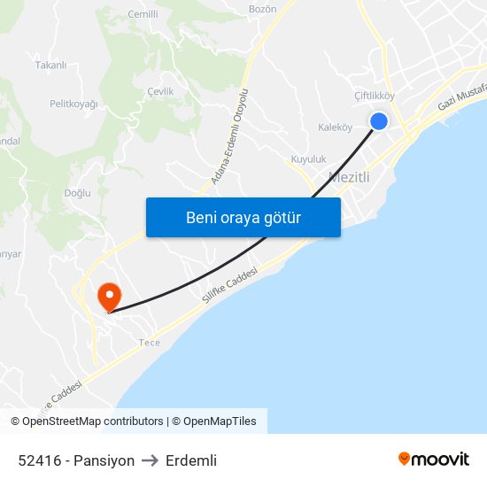 52416 - Pansiyon to Erdemli map