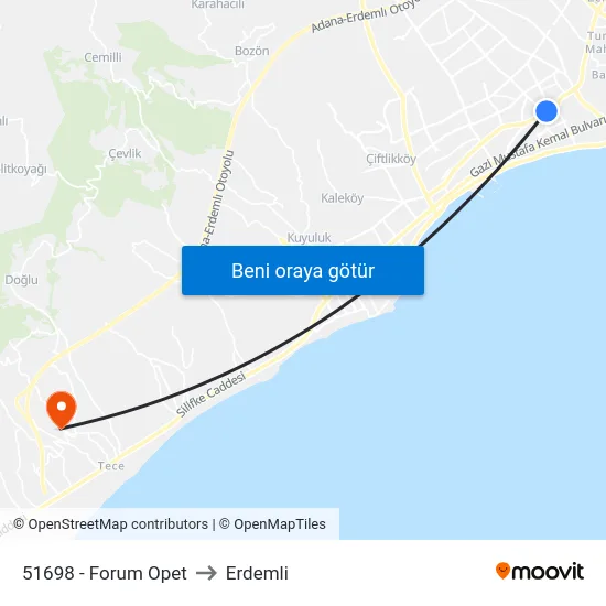 51698 - Forum Opet to Erdemli map