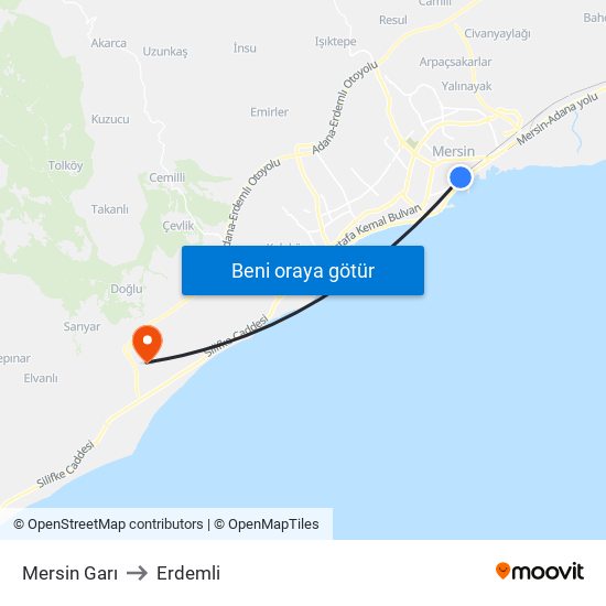 Mersin Garı to Erdemli map