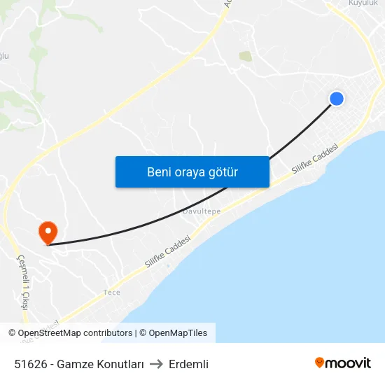 51626 - Gamze Konutları to Erdemli map