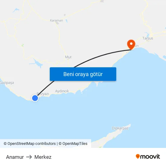 Anamur to Merkez map