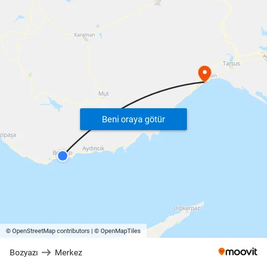 Bozyazı to Merkez map