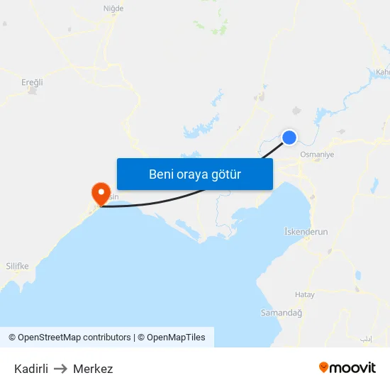 Kadirli to Merkez map