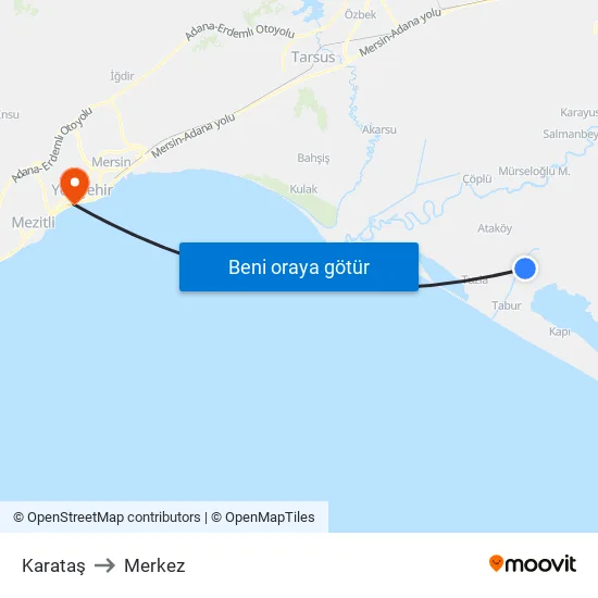Karataş to Merkez map