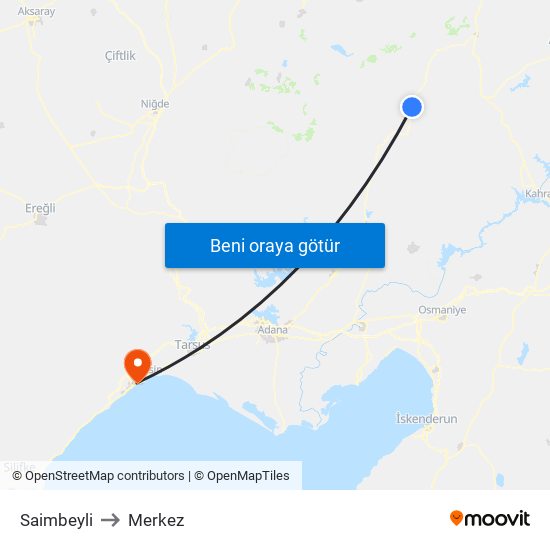 Saimbeyli to Merkez map