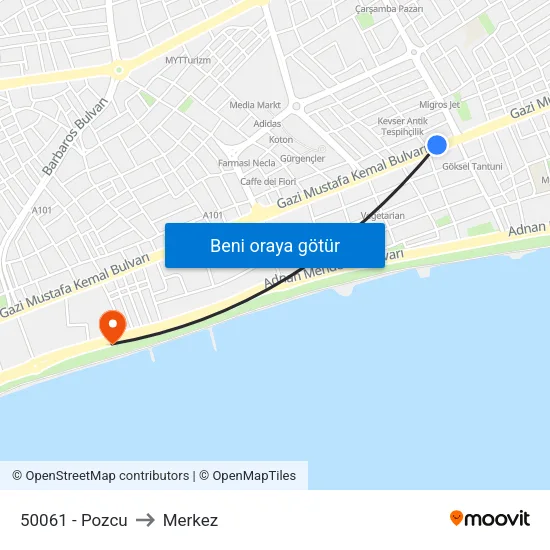 50061 - Pozcu to Merkez map