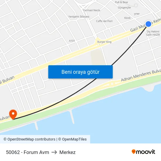 50062 - Forum Avm to Merkez map